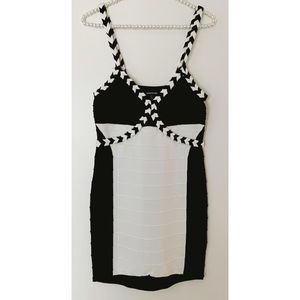 New Wow Couture Braided Black White Body-con Stretch Dress L